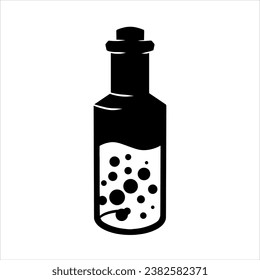 Botella mágica. Alquimia estotérica y veneno del elixir de vidrio. Beber de química misteriosa. Caricatura de fantasía mezcla mística mágica, elemento decorativo de época