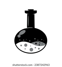 Magic bottle. Esoteric alchemy and glass elixir poison. Mystery chemistry drink. Fantasy cartoon magical mystic mixture, Vintage decorative element
