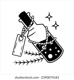 Magic bottle. Esoteric alchemy and glass elixir poison. Mystery chemistry drink. Fantasy cartoon magical mystic mixture, Vintage decorative element