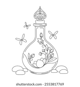 Magic bottle with flowers. Vector illustration.