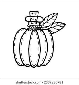magic bottle in the form of a doodle pumpkin, on a white background, vector illustration, for halloween
