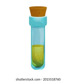 Magic Bottle with liquid potion elixir lab game icon in cartoon style isolated on white background. Glass jar, spooky wizard, alchemy asset