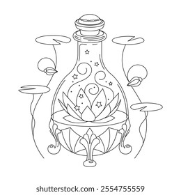 Magic bottle with lotus. Vector illustration.