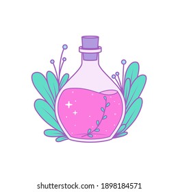 Magic Bottle with Plants. Vector illustration