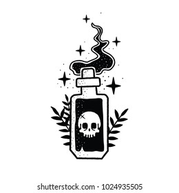 Veneno de botella mágica. Ilustración vectorial aislada. Tatuaje, símbolo mágico de diseño de Pantalones T para su uso