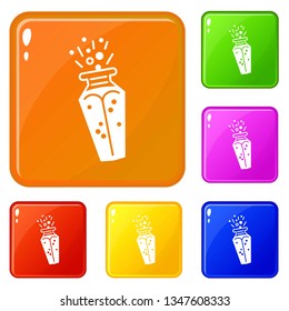 Magic bottle potion icons set collection vector 6 color isolated on white background