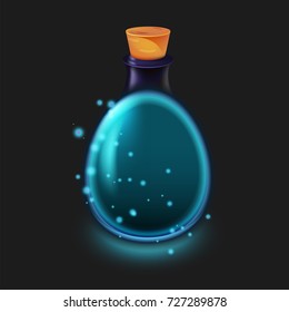 Magic bottle of potion. Illustration isolated on dark background. Graphic concept for your design