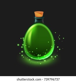 Magic bottle of potion. Illustration isolated on dark background. Graphic concept for your design