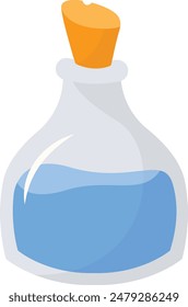 Magic Bottle Potion with Liquid. Isolated on White Background. Vector Illustration in Cartoon Design Concept.