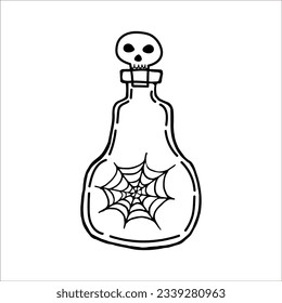 magic bottle with skull cork doodle, isolated on white background, vector illustration, for halloween