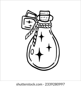 magic bottle with stars, doodle, on a white background, vector illustration