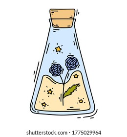 Magic bottles, colorful vector potions, cute bottles with drinks, cartoon illustrations, witch elixir, fantasy drinks, wizard