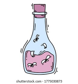 Magic bottles, colorful vector potions, cute bottles with drinks, cartoon illustrations, witch elixir, fantasy drinks, wizard