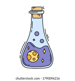 Magic bottles, colorful vector potions, cute bottles with drinks, cartoon illustrations, witch elixir, fantasy drinks, wizard, floral bottle
