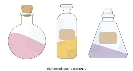 Magic bottles with labels and cork