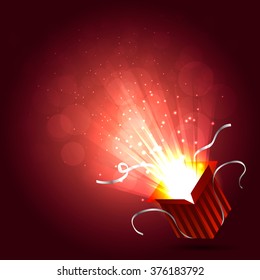 Magic box. Gift box. Christmas lights. Vector illustration