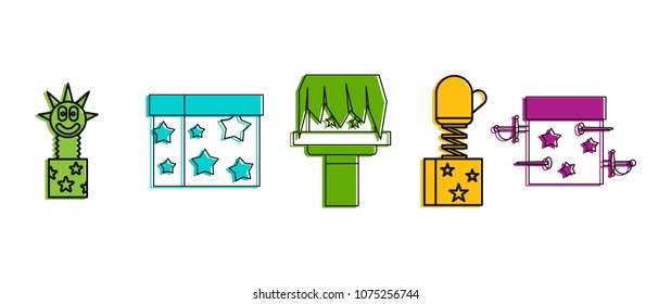 Magic box icon set. Color outline set of magic box vector icons for web design isolated on white background