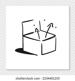 Icono dibujado a mano en el contorno de la caja mágica. Abrir la caja de regalo y aislar las flechas. EPS vectorial 10