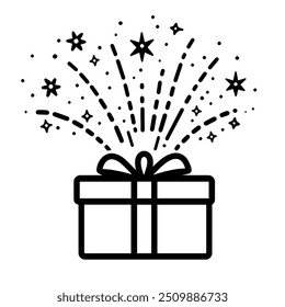Magic box outline icon. linear style sign for mobile concept and web design. Open gift box and magic stars simple line vector icon. Symbol, logo illustration