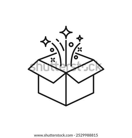 Magic box outline icon. linear style sign for mobile concept and web design. Open gift box and magic stars simple line vector icon. Symbol, logo illustration
