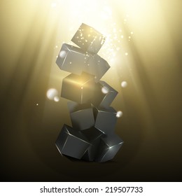 Magic box pyramid over dark glow background.