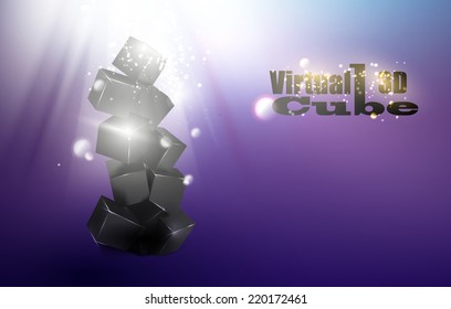 Magic box pyramid over dark glow background.  Vector illustration.