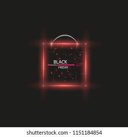 Magic box for sale on a black Friday. Flying light particles and dust on a dark background. Special offer. Super sale. Vector illustration. Progress loading bar