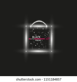 Magic box for sale on a black Friday. Flying light particles and dust on a dark background. Special offer. Super sale. Vector illustration. Progress loading bar