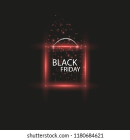 Magic box for sale on a black Friday. Flying light particles and dust on a dark background. Special offer. Super sale. Vector illustration. Progress loading bar