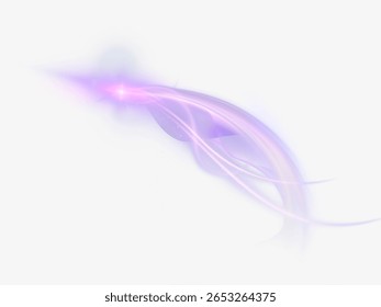 Cometa brilhante mágico com linhas de luz brilhante roxo e rosa, redemoinho brilhante mágico com curvas suaves em png fundo branco.