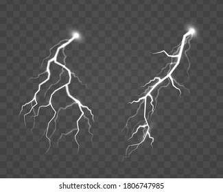 Magic and bright lighting effects. The effect of lightning, thunderstorm, zippers, symbol of natural strength or magic, light and shine, abstract, electricity and explosion. Vector illustration.