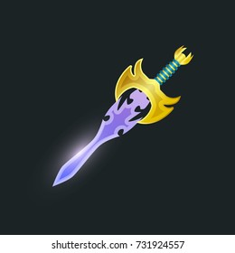 Magic broadsword isolated element. Shiny medieval weapon for computer game design. Fight decoration, fantasy battle cartoon object vector illustration.
