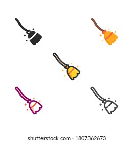 magic broom flat halloween icon pack