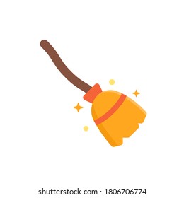 magic broom flat halloween symbol icon 