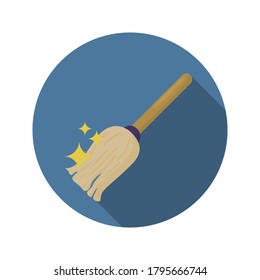 Magic broom flat icon with long shadow. Colorful illustration of magic accessory. Vector.
