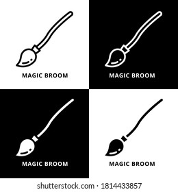 Magic Broom Halloween Icon Line Style. Magician Accessory Vector Illustration. Magic Stick Cartoon Symbol Icon Glyph