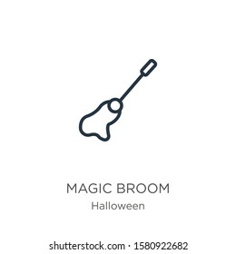 Magic broom icon. Thin linear magic broom outline icon isolated on white background from halloween collection. Line vector sign, symbol for web and mobile