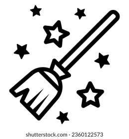 Magic Broom line icon, Halloween concept, magic witch broom sign on white background, Broomstick with stars icon in outline style for mobile concept and web design. Vector graphics