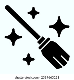 Magic Broom solid icon. Wizard and witch gardening flying tool in sky with stars. Halloween vector design concept, glyph style pictogram on white background, use for web and app. Eps 10