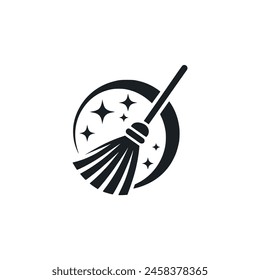 magic broom with star logo vector illustration template design