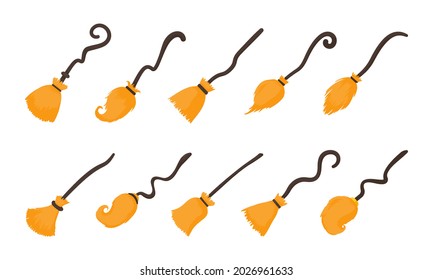 Magic broom vector. flying wood ornaments For the wicked witch on Halloween night