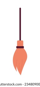 Broomstick mágico para objetos vectoriales de color semiplano de brujas. Dispositivo misterioso. Icono de imagen de clip de caricatura editable sobre fondo blanco. Ilustración de puntos simple para diseño gráfico web