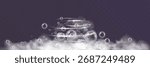 Magic bubble vortex, glowing spiral energy swirl with transparent soap bubbles and mist, fantasy light tornado with sparkle effect isolated on transparent background, abstract luminous motion design.