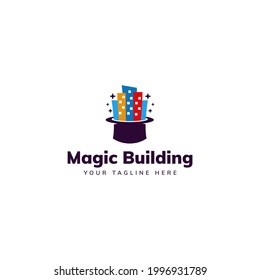 Magic building logo magician hat city construction imagination