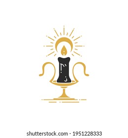 Magic burning candle silhouette drawing for occult ritual. Witchcraft symbol of love vector illustration for wall art poster or t-shirt print template.