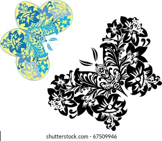 Magic butterflies from flowers colored and cliche variants