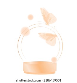 Magic butterflies, golden mockups. background vector 3D platform, podium. 3d background products display podium scene with  geometric platform.    Luxury gold background