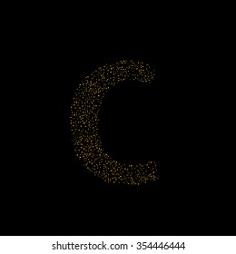 Magic C letter, luxury alphabet. Golden rain texture