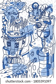 das magische Café in blauer Farbe mit Wunder