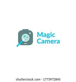 Magic camera logo. Wand icon